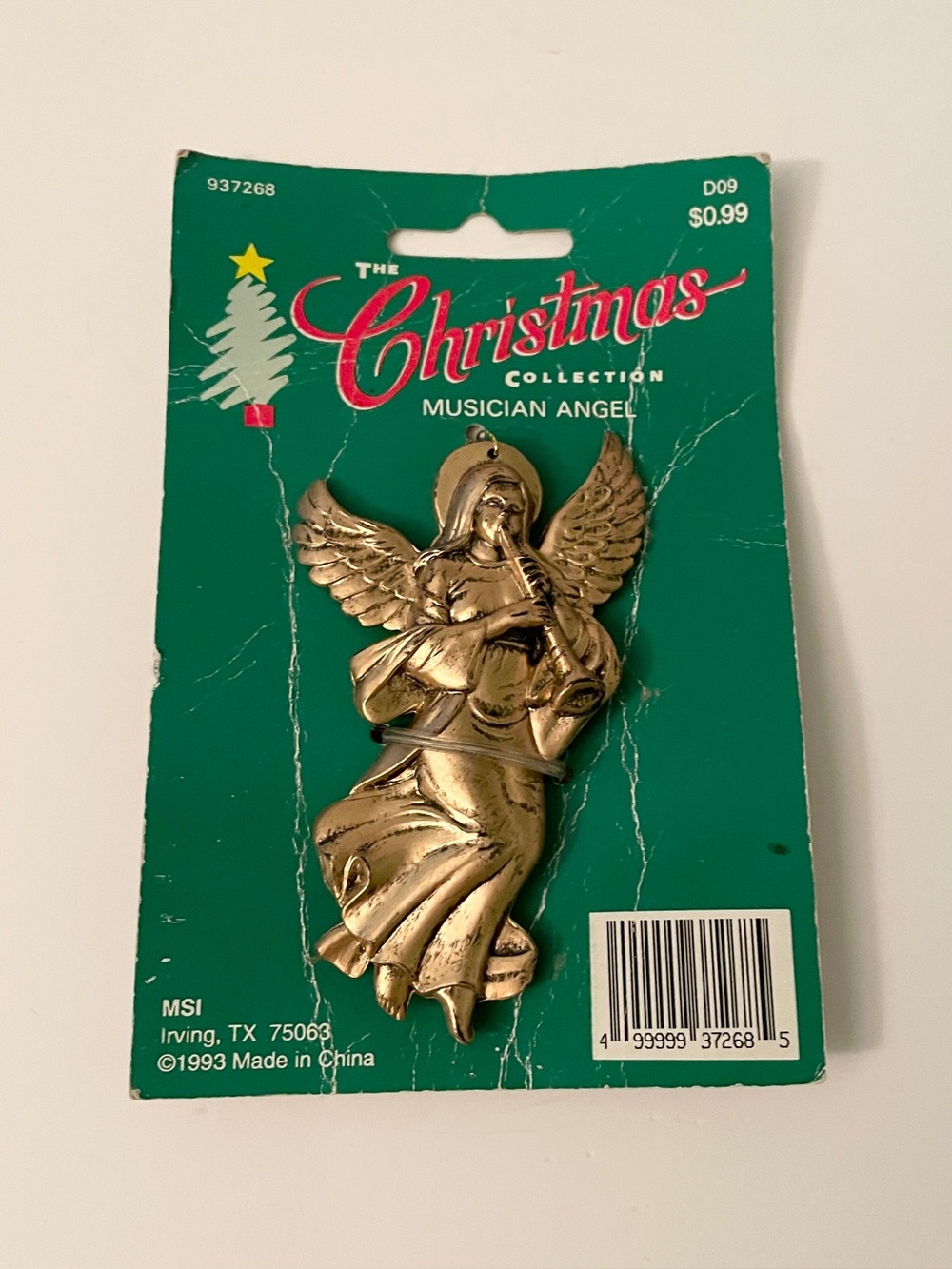 Vintage 1993 MSI The Christmas Collection Gold Plastic Musician Angel Ornament